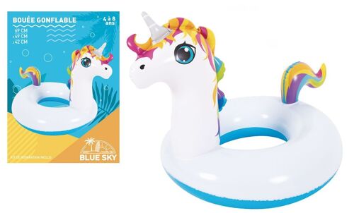 BLUE SKY - Bouée Licorne - Gonflable - 069305 - Blanc - Plastique - 21 cm de Diametre - Jouet Enfant - Jeu de Plein Air - Piscine - Plage - À Partir de 4 ans