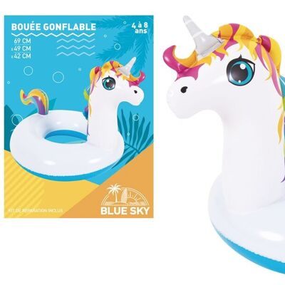 BLUE SKY - Bouée Licorne - Gonflable - 069305 - Blanc - Plastique - 21 cm de Diametre - Jouet Enfant - Jeu de Plein Air - Piscine - Plage - À Partir de 4 ans