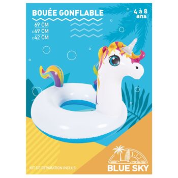 BLUE SKY - Bouée Licorne - Gonflable - 069305 - Blanc - Plastique - 21 cm de Diametre - Jouet Enfant - Jeu de Plein Air - Piscine - Plage - À Partir de 4 ans 2