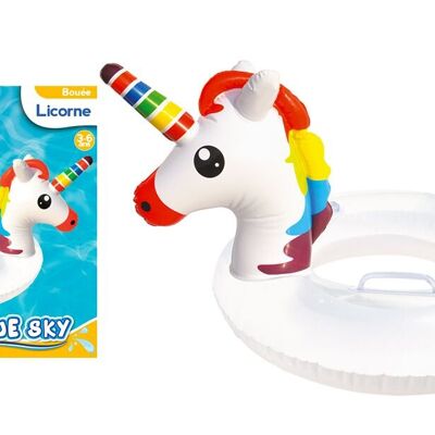 BLUE SKY - Bouée Licorne - Gonflable - 069336 - Blanc - Vinyle - 55 cm de Diametre - Jouet Enfant - Jeu de Plein Air - Piscine - Poignet - À Partir de 3 ans