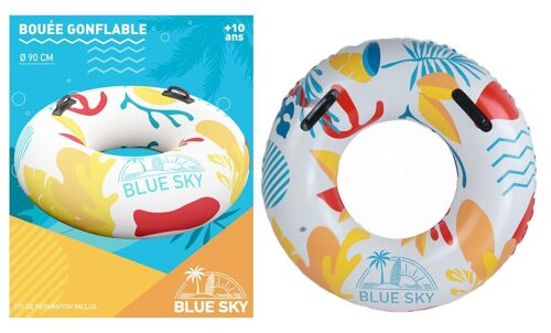 BLUE SKY - Bouée - Gonflable - 069349 - Multicolore - Plastique - 90 cm de Diametre - Jouet Enfant Adulte - Jeu de Plein Air - Piscine - Poignet - À Partir de 10 ans