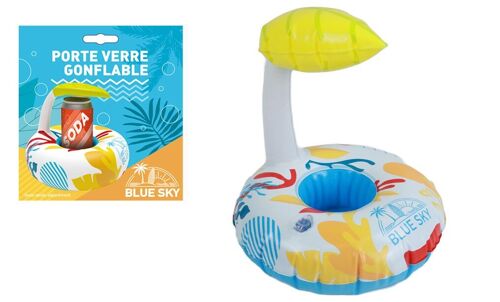 BLUE SKY - Bouée Pour Verre - Porte Verre Canette - Gonflable - 069350 - Multicolore - Plastique - 21 cm - Plein air - Piscine - Jeu de Plein Air - À Partir de 14 ans
