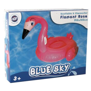 BLUE SKY - Bouée Géante Flamant Rose - Gonflable - 069786 - Rose - Vinyle - 140 cm x 100 cm - Jouet Enfant Adulte - Jeu de Plein Air - Piscine - Chevauchable - Poignet - À Partir de 3 ans 2