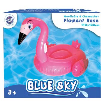 BLUE SKY - Bouée Géante Flamant Rose - Gonflable - 069786 - Rose - Vinyle - 140 cm x 100 cm - Jouet Enfant Adulte - Jeu de Plein Air - Piscine - Chevauchable - Poignet - À Partir de 3 ans 3