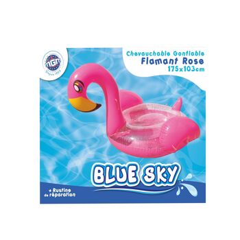 BLUE SKY - Bouée Géante Flamant Rose - Gonflable - 069793 - Rose - Plastique - 175 cm x 103 cm - Jeu de Plein Air - Piscine - Chevauchable - Avec Poignet - XXL - À Partir de 14 ans 2