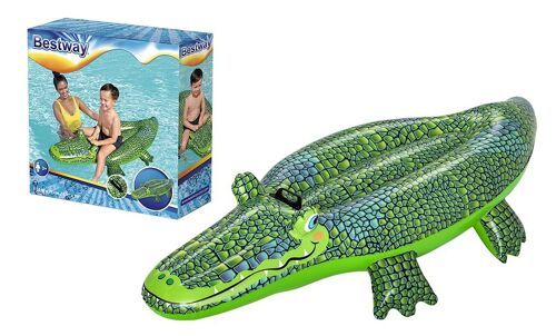 BESTWAY - Bouée Crocodile - Gonflable - 41477 - Gris - Vinyle - 153 cm x 71 cm - Jouet Enfant Adulte - Jeu de Plein Air - Piscine - Chevauchable - Poignet - XXL - À Partir de 3 ans
