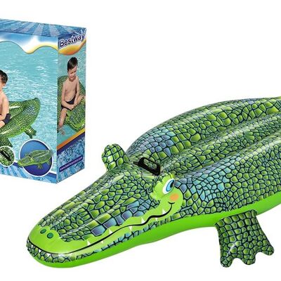 BESTWAY - Bouée Crocodile - Gonflable - 41477 - Gris - Vinyle - 153 cm x 71 cm - Jouet Enfant Adulte - Jeu de Plein Air - Piscine - Chevauchable - Poignet - XXL - À Partir de 3 ans