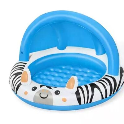 BESTWAY - Piscinette Zebre Avec Pare Soleil - Jeu de Plein Air - 52559 - Bleu - Pataugeoire - Vinyle - 97 cm x 66 cm - Enfant - Piscinette - À Partir de 2 ans