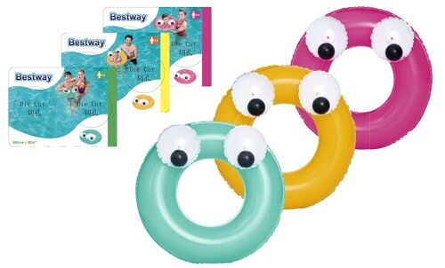 BESTWAY - Bouée Gros Yeux - Gonflable - 36114 - Couleur Aléatoire - Vinyle - 61 cm de Diametre - Jouet Enfant Adulte - Jeu de Plein Air - Piscine - À Partir de 3 ans