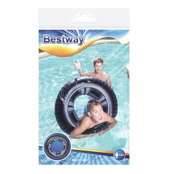 BESTWAY - Bouée Pneu - Gonflable - 36016 - Noir - Vinyle - 20 cm de Diametre - Jouet Enfant Adulte - Jeu de Plein Air - Piscine - Plage - À Partir de 10 ans 2