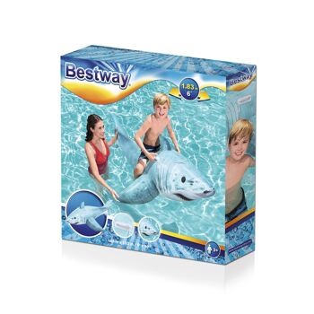 BESTWAY - Bouée Requin - Gonflable - 41405 - Gris - Vinyle - 183 cm x 102 cm - Jouet Enfant Adulte - Jeu de Plein Air - Piscine - Chevauchable - Poignet - XXL - À Partir de 3 ans 2