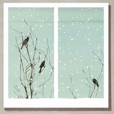 Weihnachtskarte (Vögel durch Fenster)