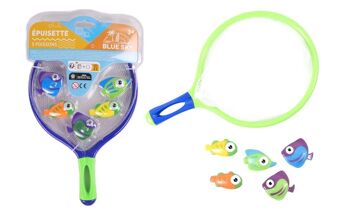 BLUE SKY - Epuisette de Peche Avec 5 Poissons - Jeu d'Adresse et de Plein Air - 040093 - Jouet Enfant - Attrape Poisson - Bleu - Plastique - 30 cm - À Partir de 3 ans 1