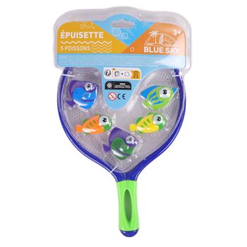 BLUE SKY - Epuisette de Peche Avec 5 Poissons - Jeu d'Adresse et de Plein Air - 040093 - Jouet Enfant - Attrape Poisson - Bleu - Plastique - 30 cm - À Partir de 3 ans 2