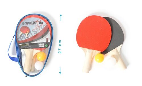SPORTSIDE - Set de 2 Raquettes de Ping Pong et 2 Balles - Jeu de Raquette - Set Complet - Tennis De Table - 046580A - Rouge - Bois - 24 cm - Article de Sport