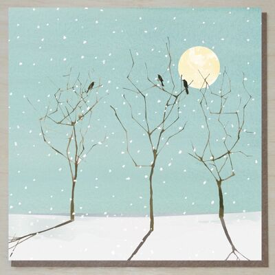 Weihnachtskarte (Bäume im Mondlicht)