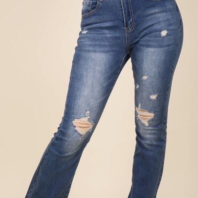 High-Waist-Jeans im Used-Look, ausgestellt, Marineblau
