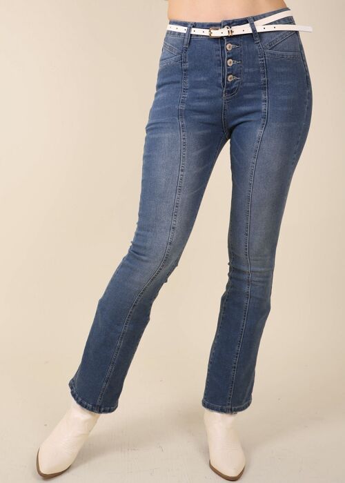 Middle Seam Multi-Button Jeans-Blue