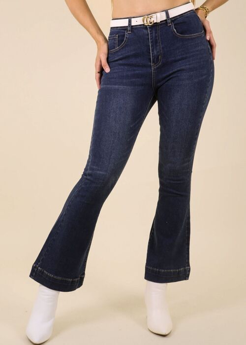 Contrast Seam Flared Jeans-Navy