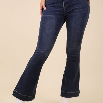 Contrast Seam Flared Jeans-Navy
