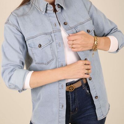 Light Wash Button Down Jacket-Light Blue