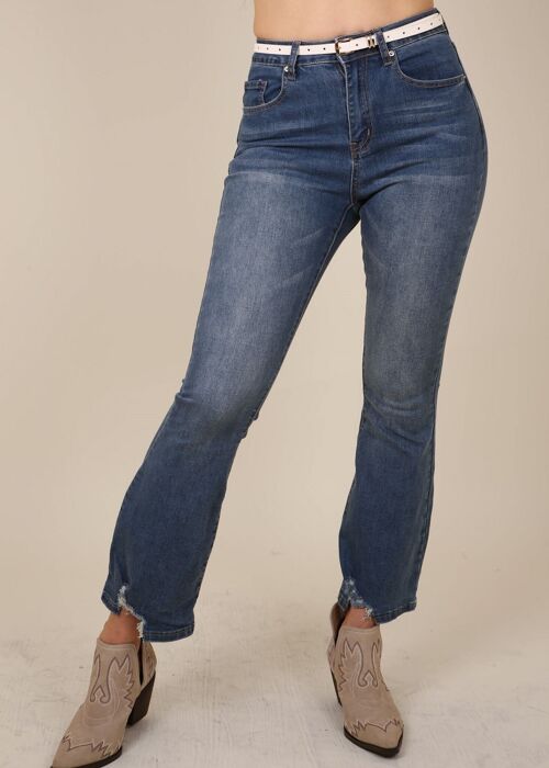High Waist Frayed Bootcut Jeans-Blue