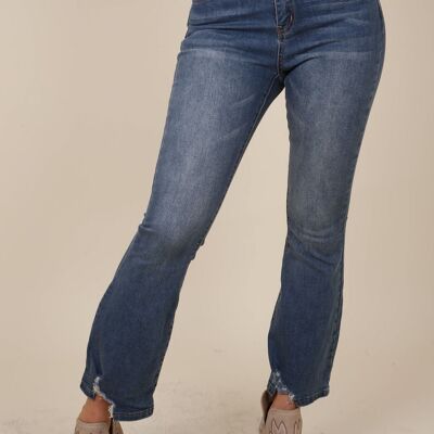 Ausgefranste Bootcut-Jeans mit hoher Taille – Blau