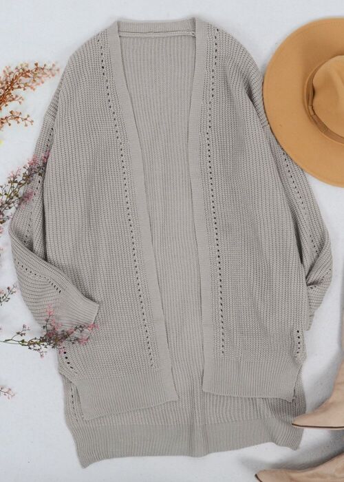 Solid Color Eyelet Detail Cardigan-Gray