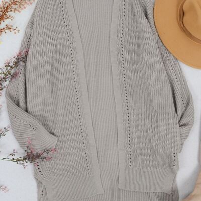 Solid Color Eyelet Detail Cardigan-Gray
