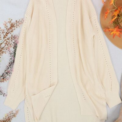 Solid Color Eyelet Detail Cardigan-White