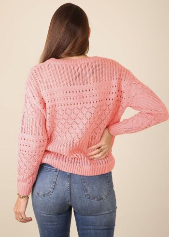 Pull classique en tricot texturé au crochet-rose 5