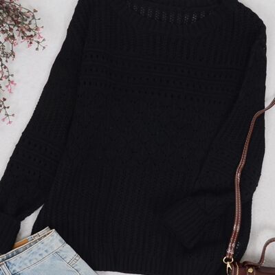 Pull classique en tricot texturé au crochet-noir