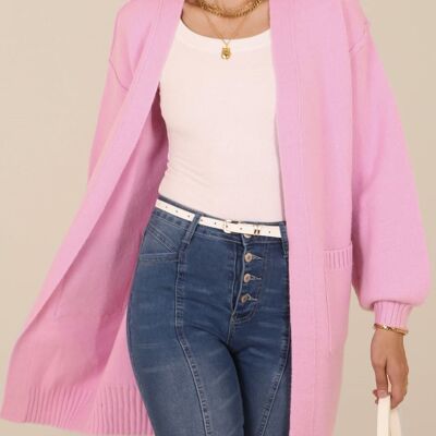 Long Sleeve Overcoat Sweater Open Front Cardi-Pink