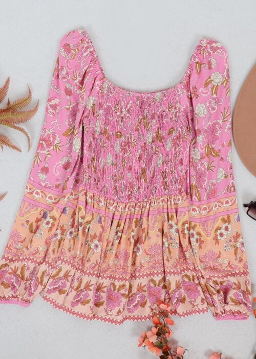 Multicolor Floral Bohemian Top-Pink