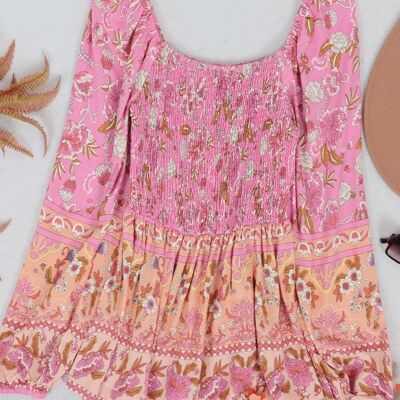 Multicolor Floral Bohemian Top-Pink