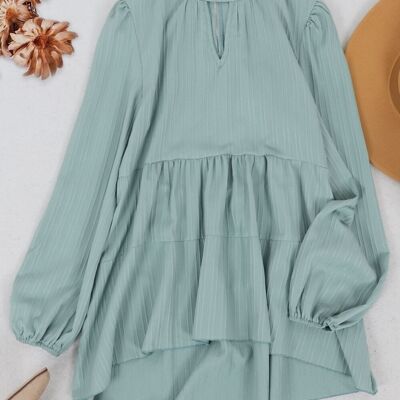 Cutout Front Tiered Peplum Blouse-Green