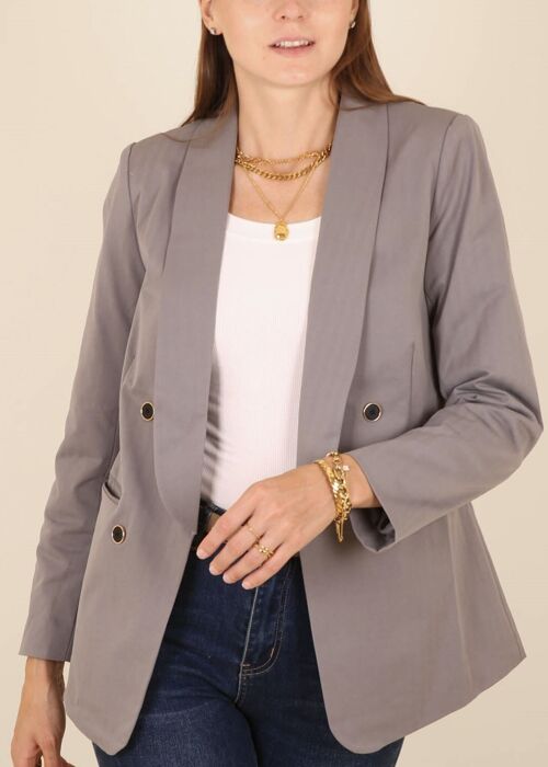 Lapel Double Breasted Blazer-Gray