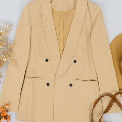 Lapel Double Breasted Blazer-Khaki