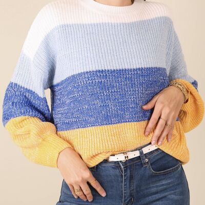 Suéter texturizado con bloques de color multicolor-Azul