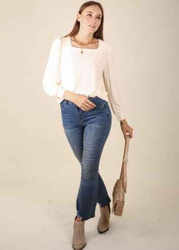 Blouse à épaules plissées à col carré-Beige clair 5