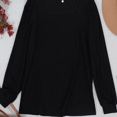 Bluse mit eckigem Ausschnitt und plissierten Schultern – Schwarz