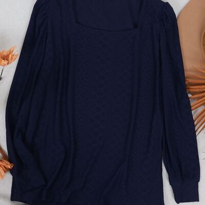 Bluse mit eckigem Ausschnitt und plissierten Schultern – Marineblau