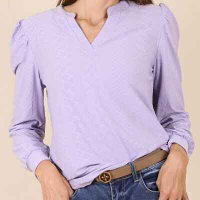 Blusa texturizada con cuello en V dividido-Púrpura