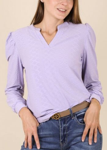 Blouse texturée fendue à col en V-Violet 1