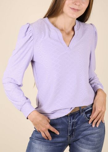 Blouse texturée fendue à col en V-Violet 5