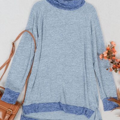 Mock Neck Two Tone Sweater-Light Blue