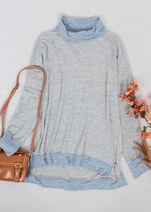 Mock Neck Two Tone Sweater-Gray