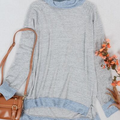 Zweifarbiger Pullover mit Stehkragen – Grau