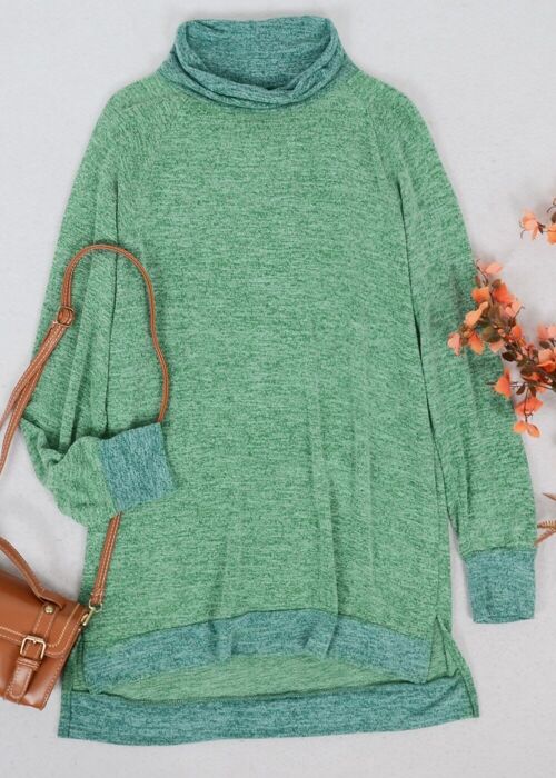 Mock Neck Two Tone Sweater-Green