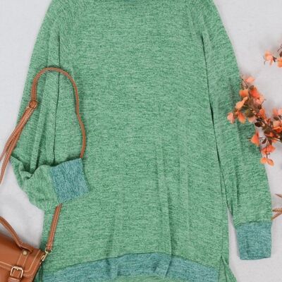 Zweifarbiger Pullover mit Stehkragen – Grün